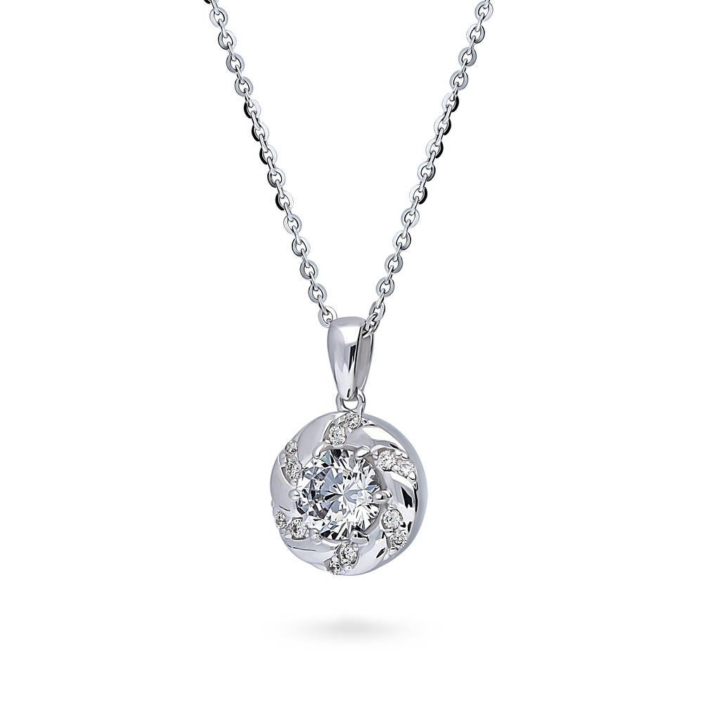 Front view of Wreath Woven CZ Pendant Necklace in Sterling Silver, 4 of 5