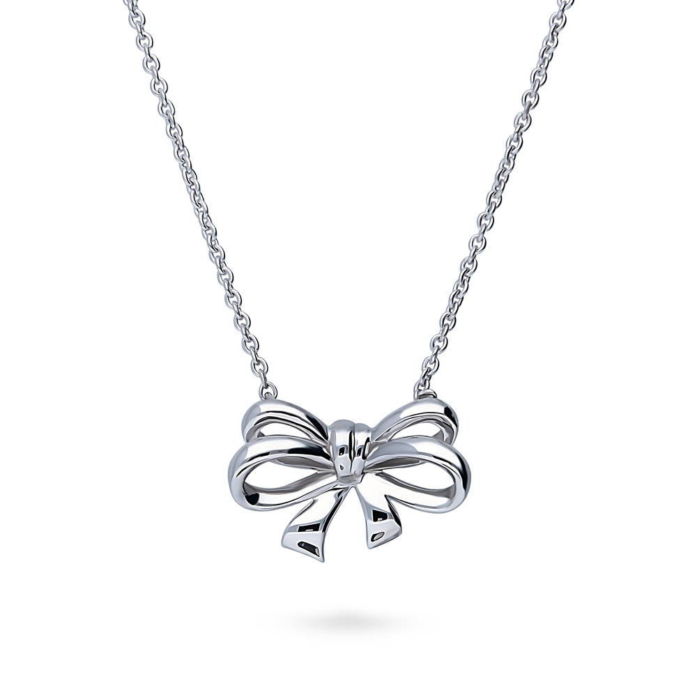 Bow Tie Ribbon Necklace and Earrings Set in Sterling Silver, 5 of 10