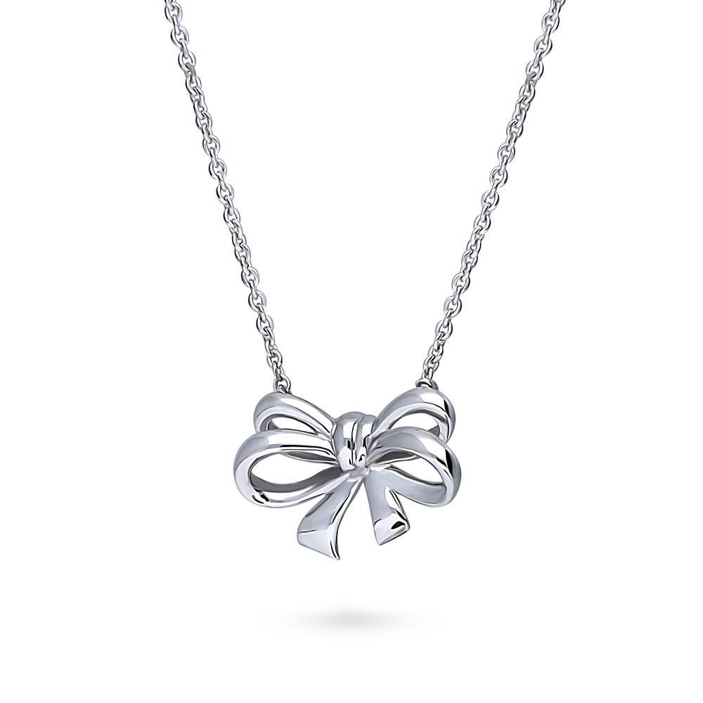 Bow Tie Ribbon Pendant Necklace in Sterling Silver