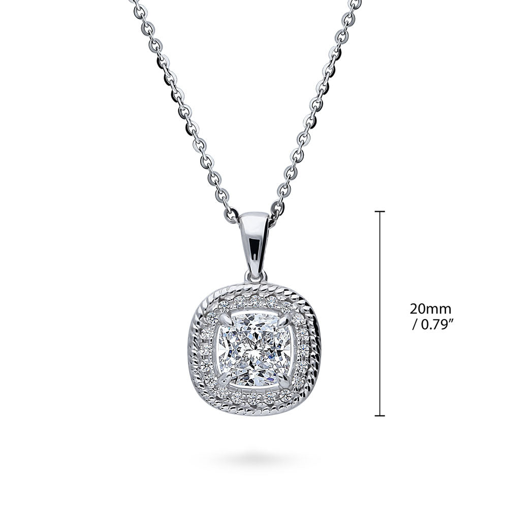 Angle view of Halo Woven Cushion CZ Pendant Necklace in Sterling Silver, 5 of 6