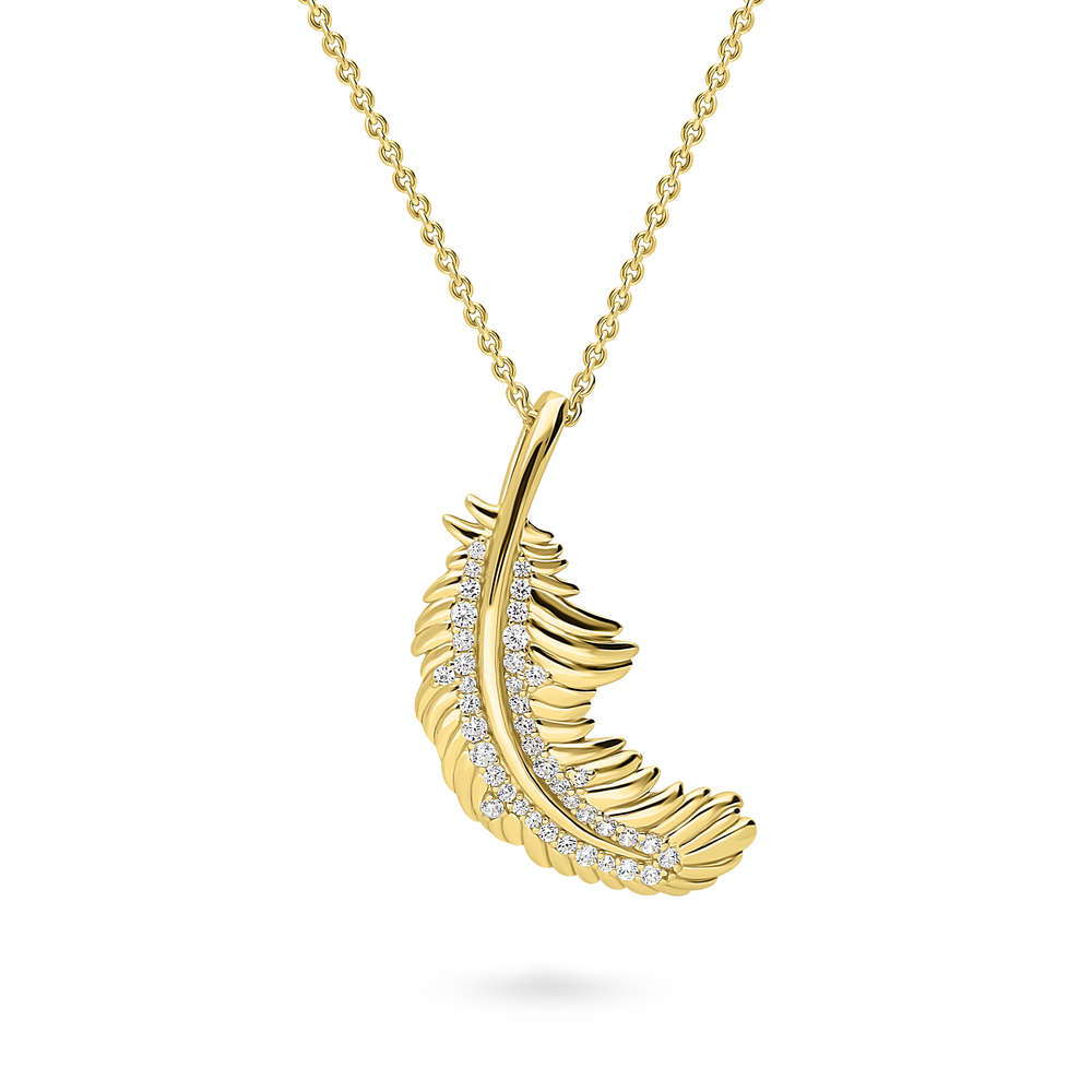 Feather CZ Necklace and Earrings Set in Gold Flashed Sterling Silver, 5 of 11