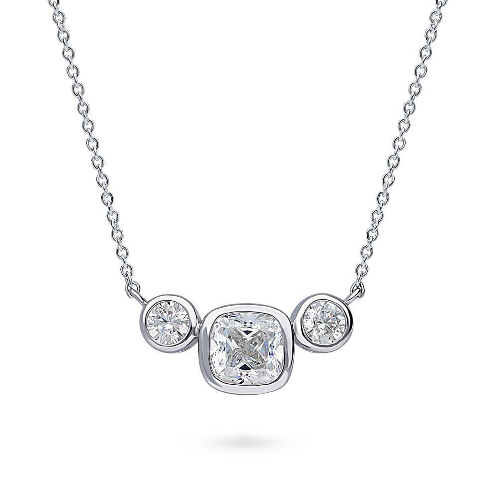 3-Stone Cushion CZ Necklace and Hoop Earrings Set in Sterling Silver, 5 of 11