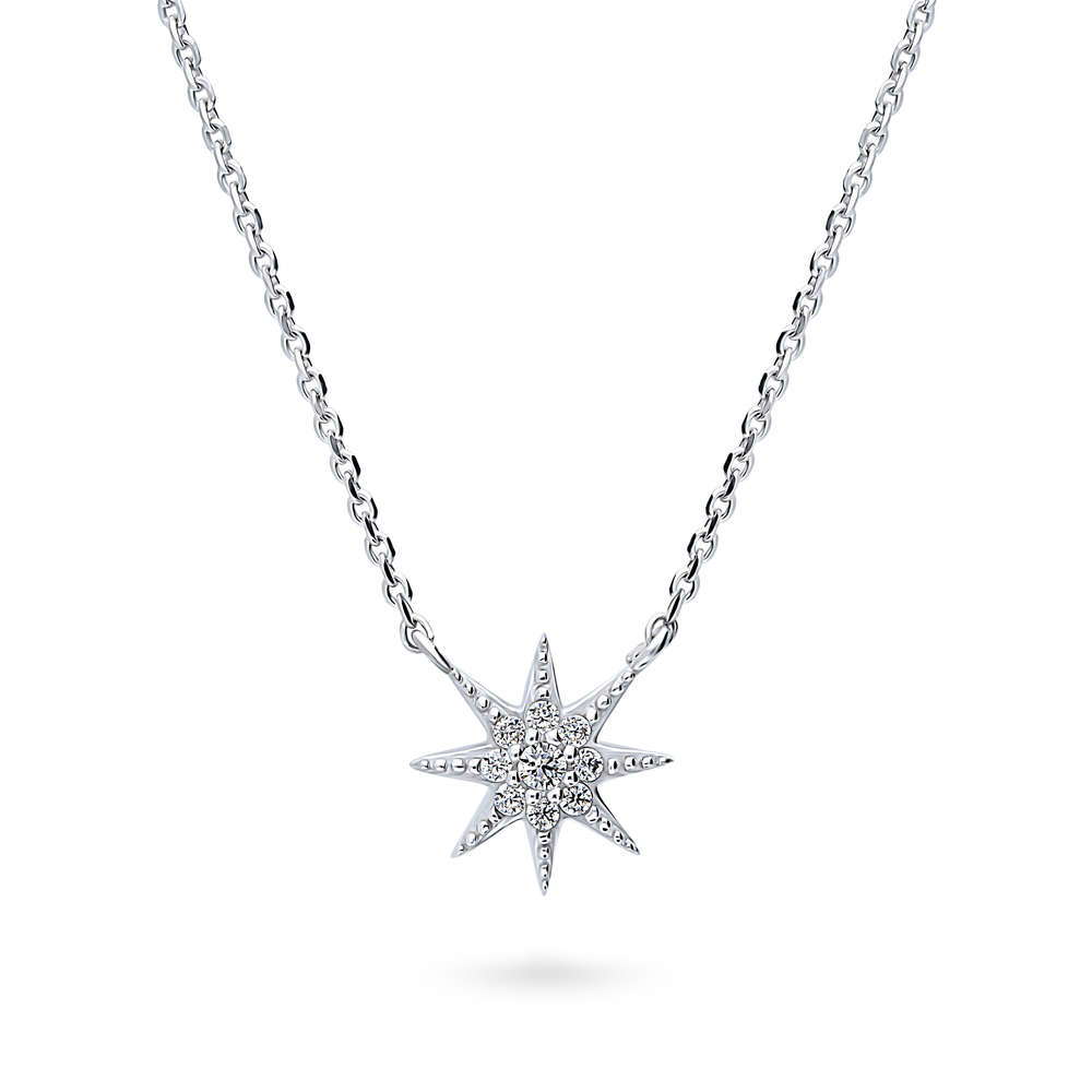 Starburst CZ Pendant Necklace in Sterling Silver