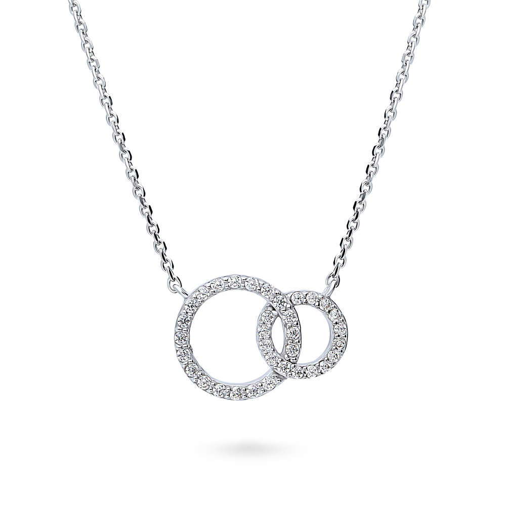 Open Circle Interlocking CZ Pendant Necklace in Sterling Silver