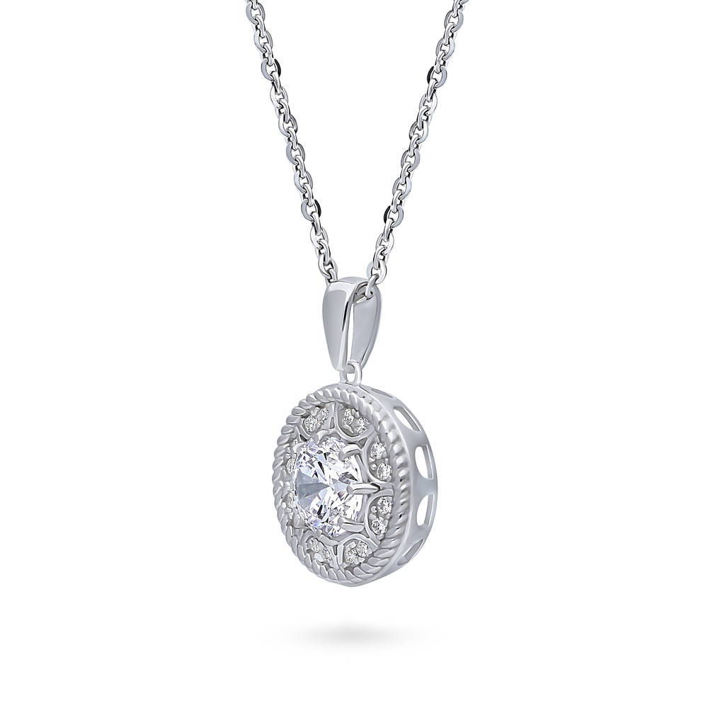 Cable Halo CZ Necklace and Earrings Set in Sterling Silver