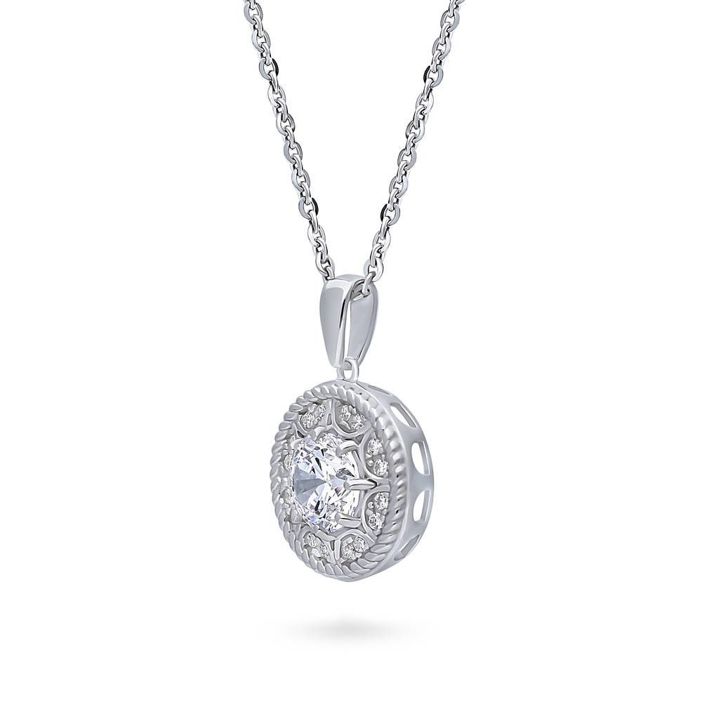 Cable Halo Art Deco CZ Necklace in Sterling Silver