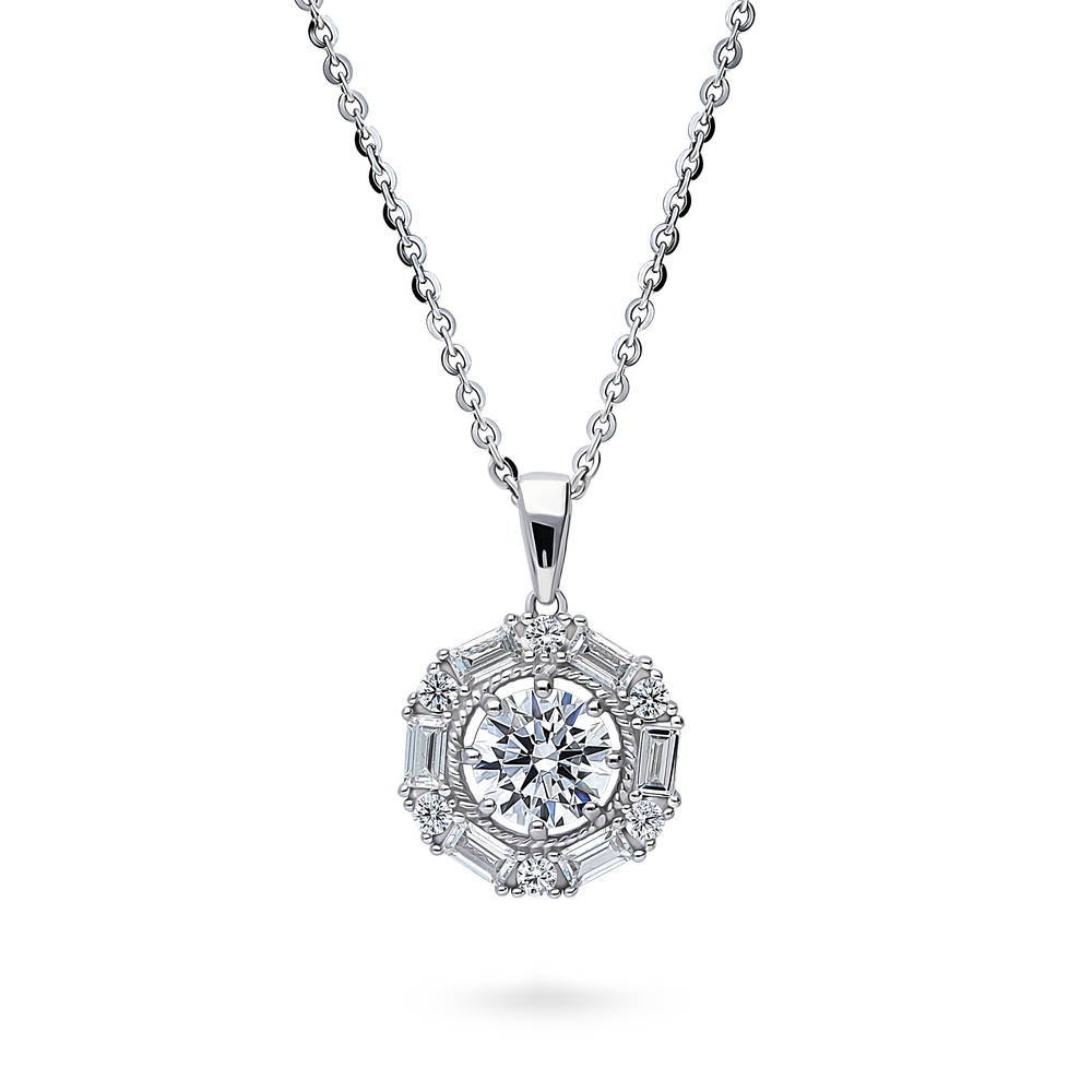 Halo Art Deco CZ Necklace in Sterling Silver