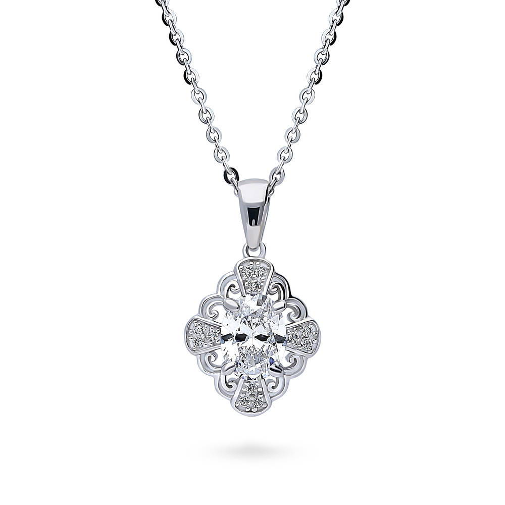 Flower Halo CZ Necklace and Earrings Set in Sterling Silver