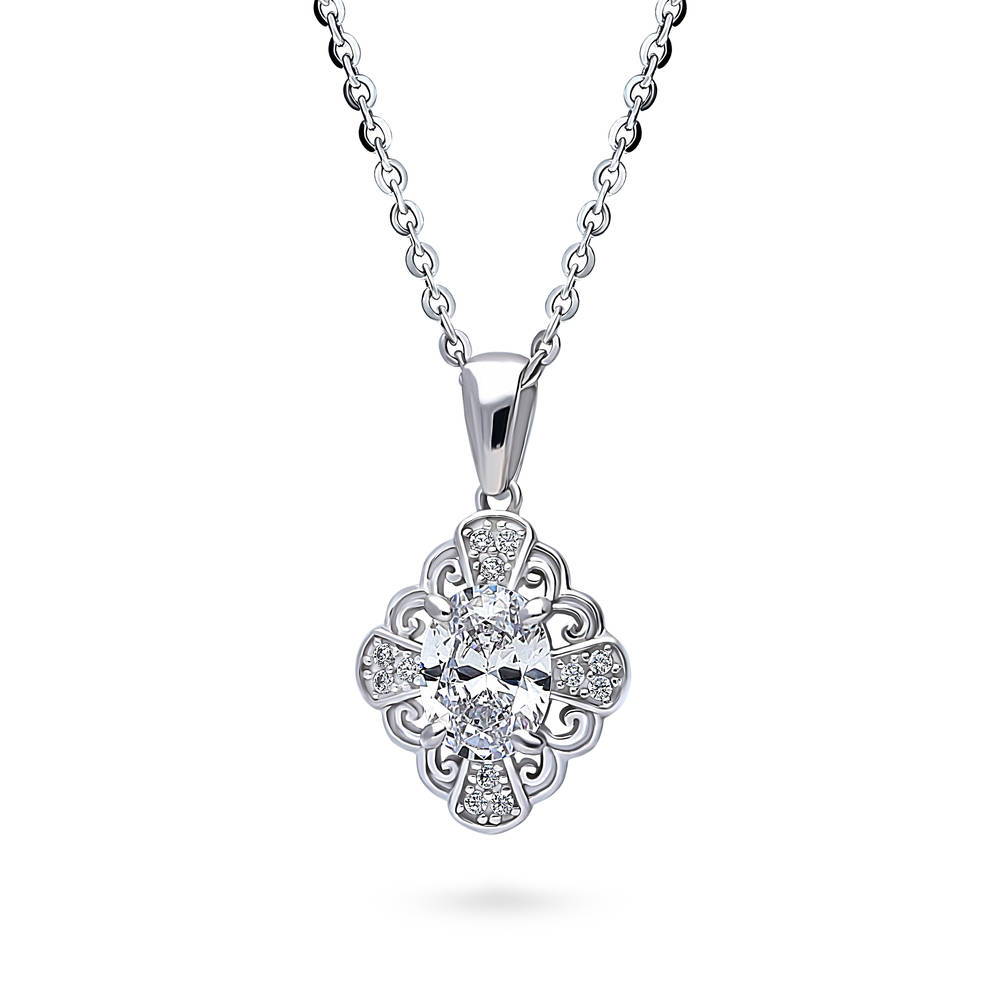 Flower Halo CZ Necklace and Earrings Set in Sterling Silver