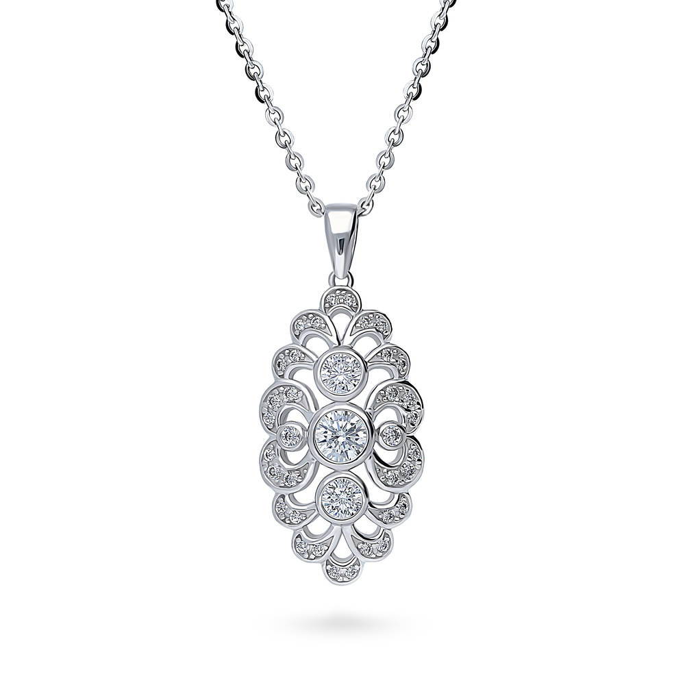 Navette Art Deco CZ Necklace and Earrings Set in Sterling Silver