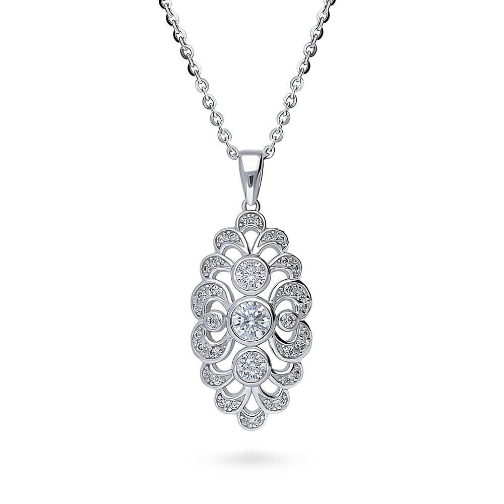 Navette Art Deco CZ Pendant Necklace in Sterling Silver, 1 of 9