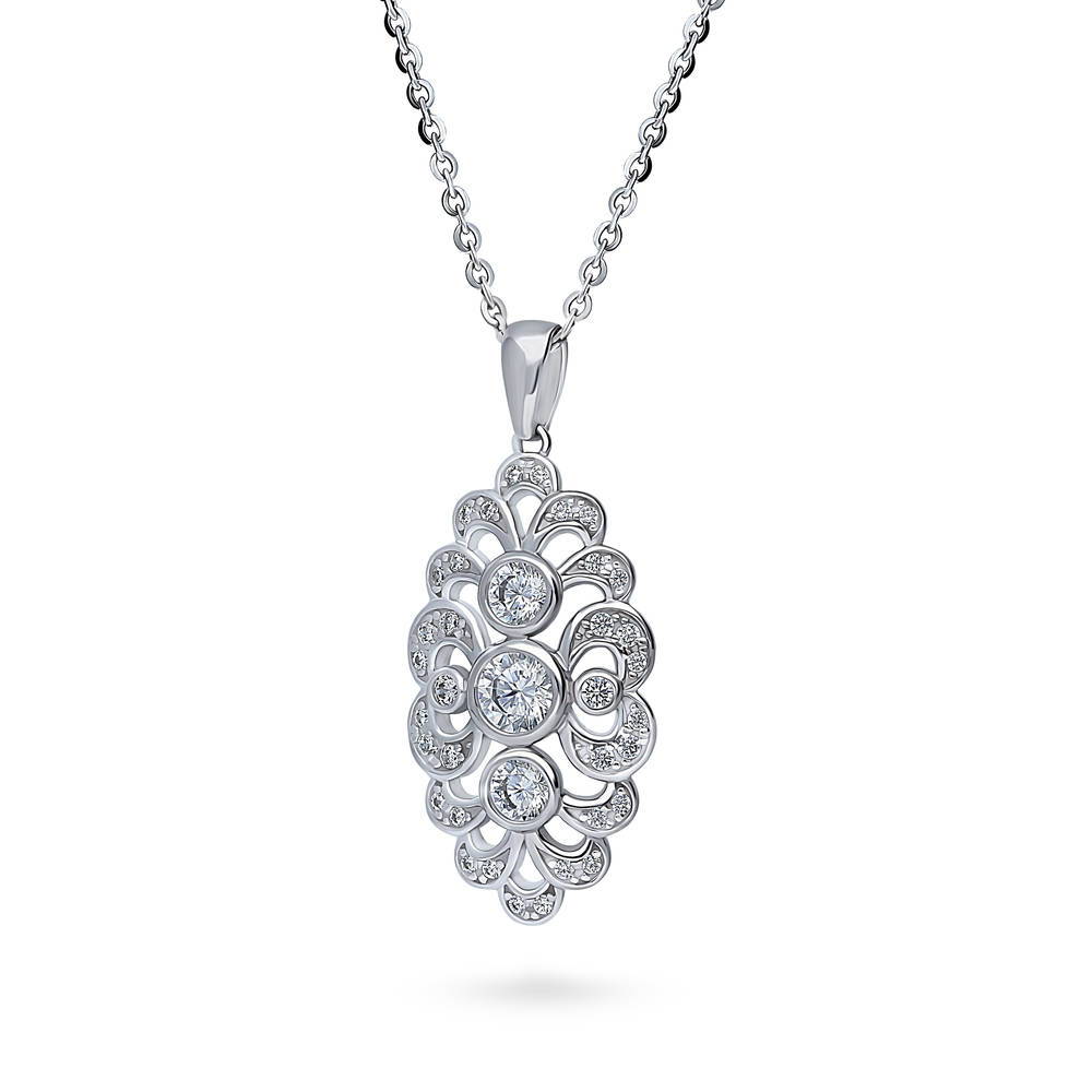 Navette Art Deco CZ Necklace and Earrings Set in Sterling Silver