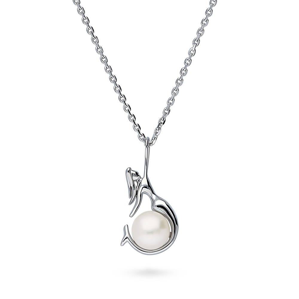 Mermaid White Button Cultured Pearl Necklace in Sterling Silver