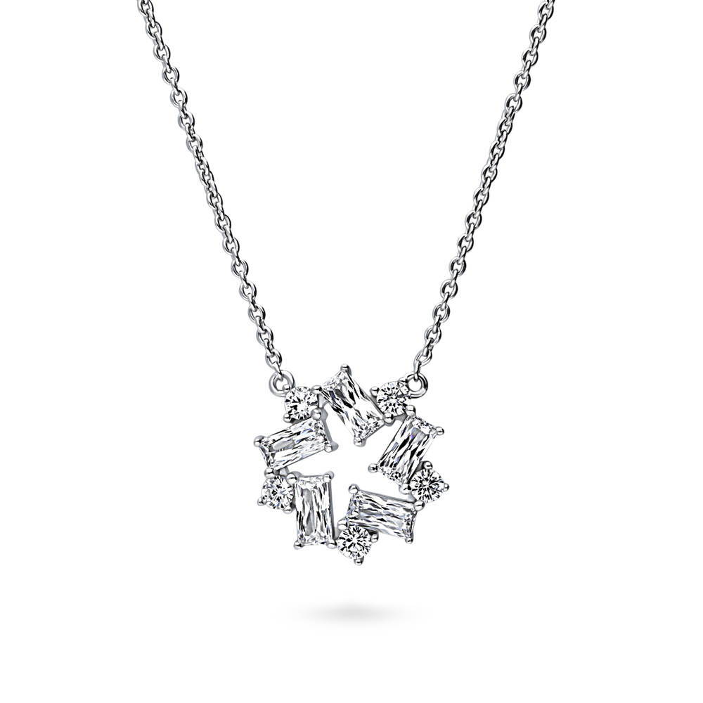 Front view of Wreath CZ Pendant Necklace in Sterling Silver, 4 of 6