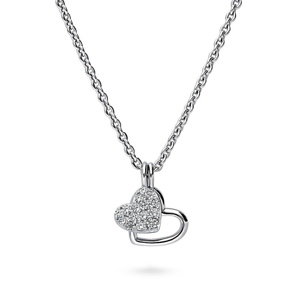 Open Heart CZ Pendant Necklace in Sterling Silver