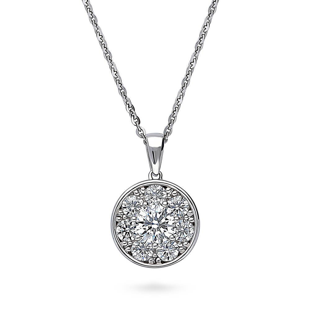 Flower Halo CZ Necklace and Earrings Set in Sterling Silver