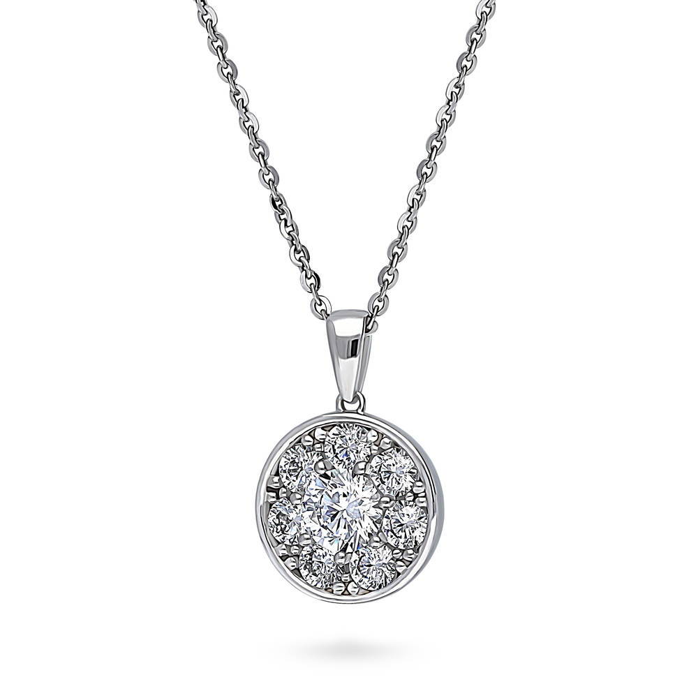 Flower Halo CZ Necklace and Earrings Set in Sterling Silver