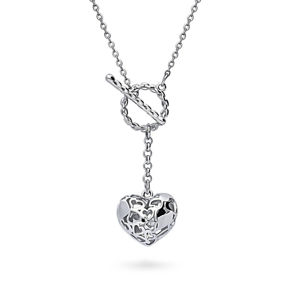 Heart Open Circle CZ Toggle Lariat Necklace