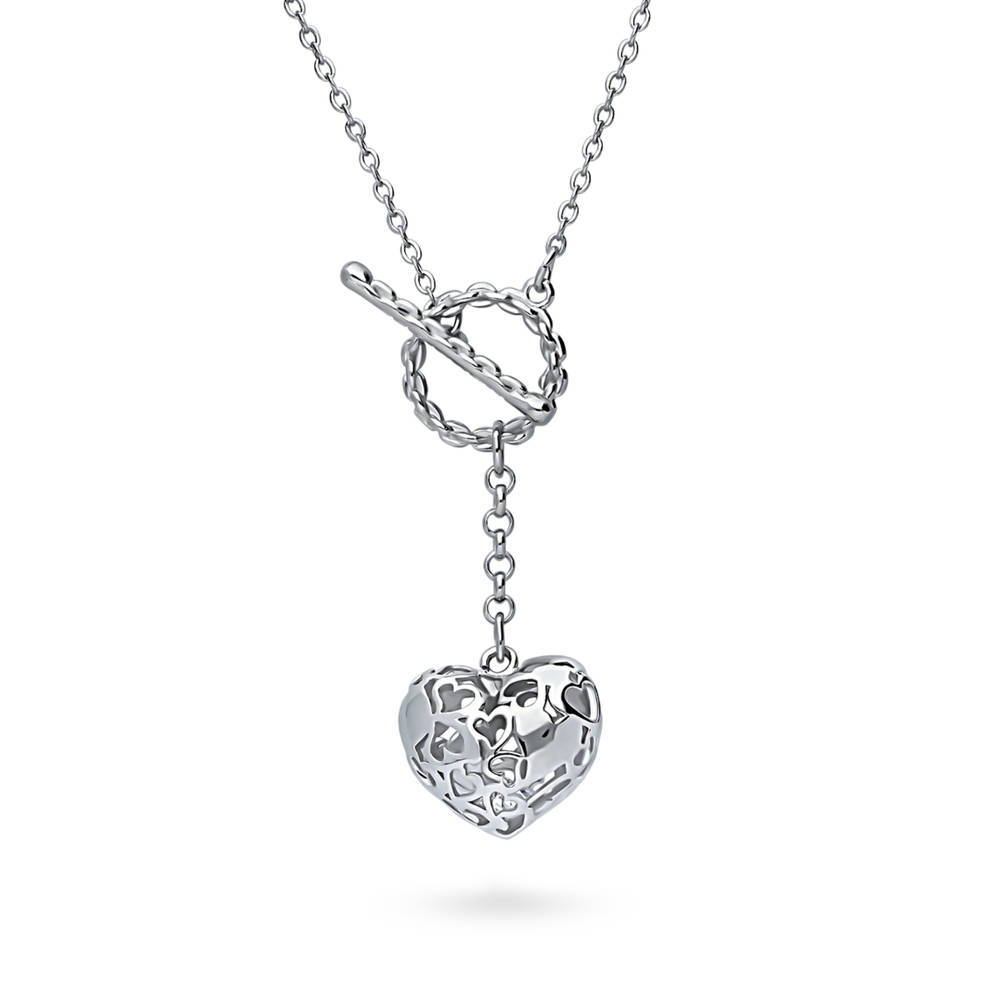 Heart Open Circle CZ Toggle Lariat Necklace