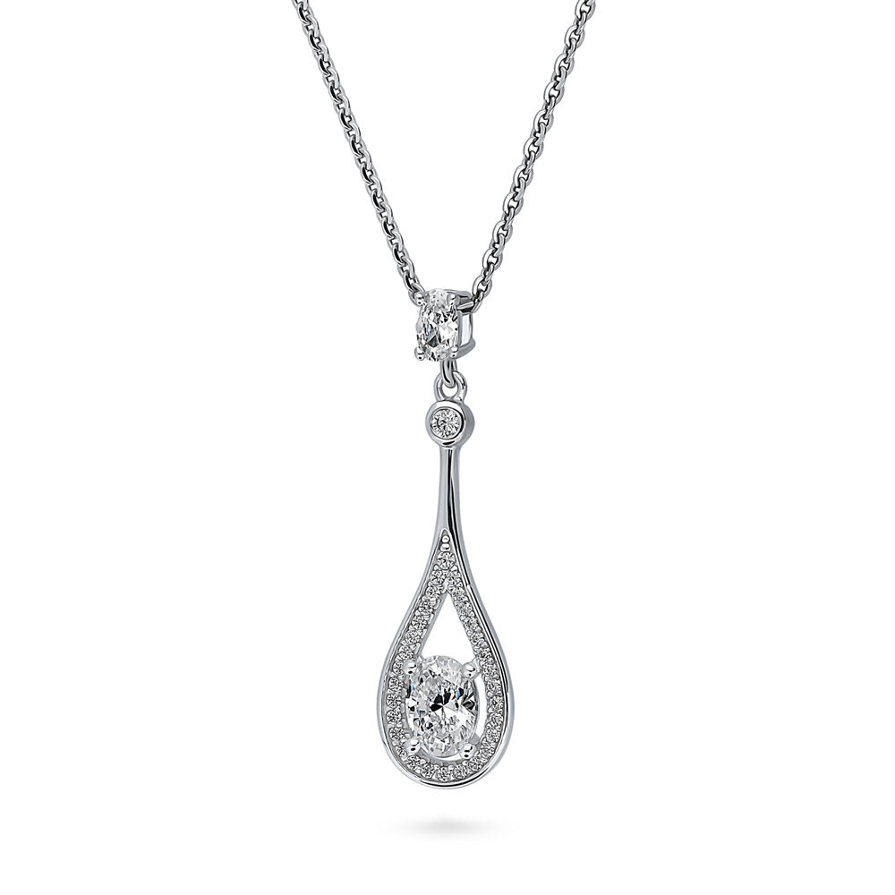 Teardrop CZ Necklace and Earrings Set in Sterling Silver