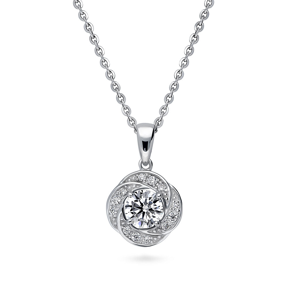 Flower Halo CZ Necklace and Earrings Set in Sterling Silver