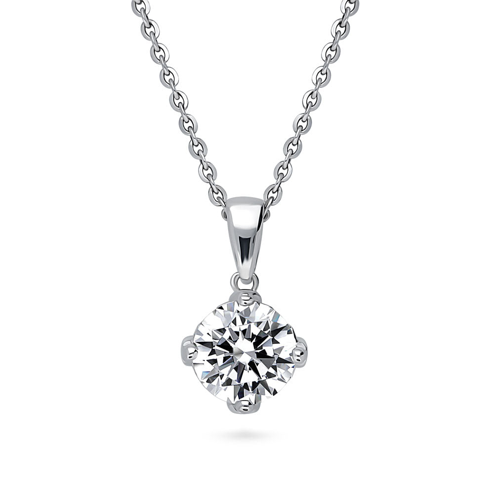 Solitaire Round CZ Necklace and Earrings Set in Sterling Silver