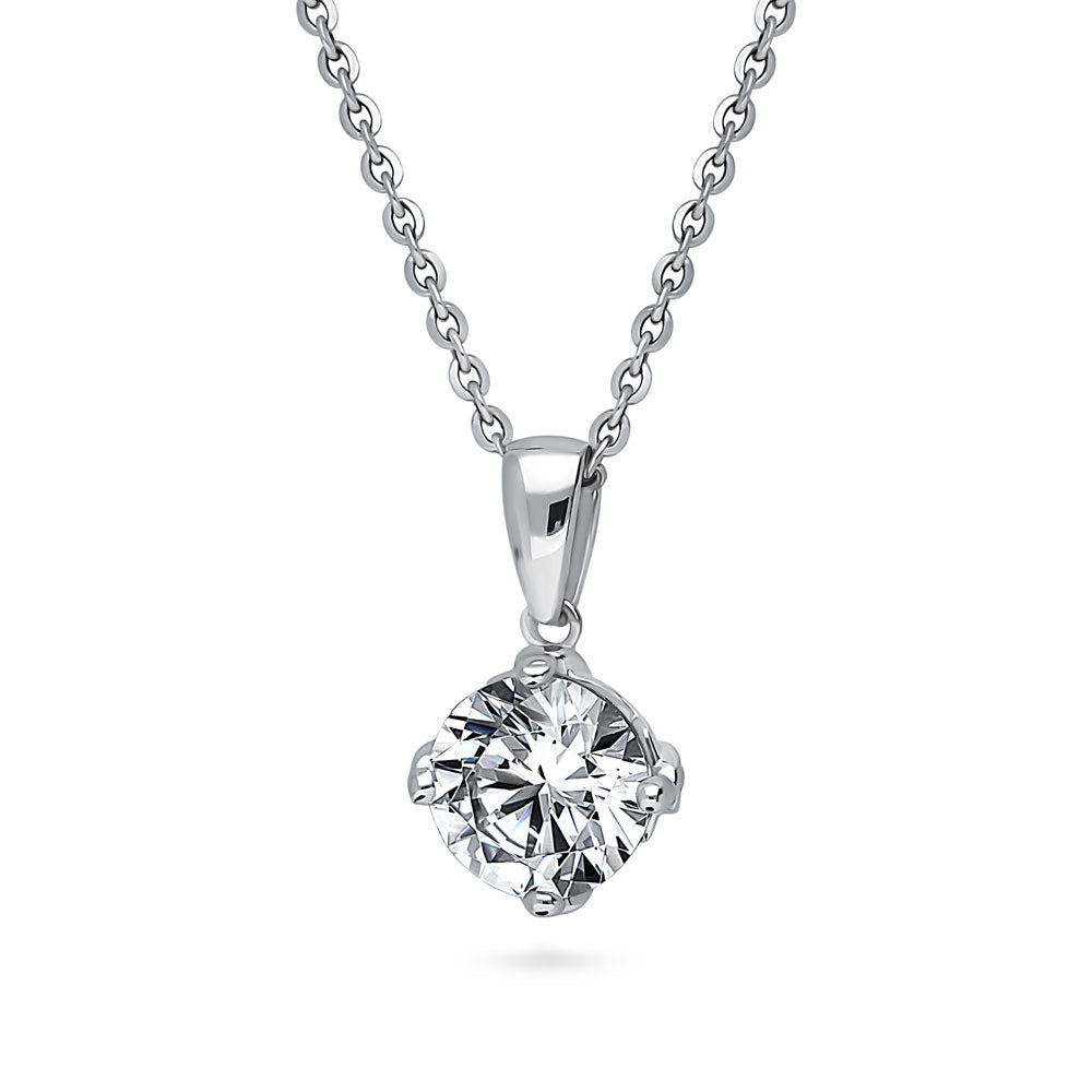 Solitaire Round CZ Necklace and Earrings Set in Sterling Silver