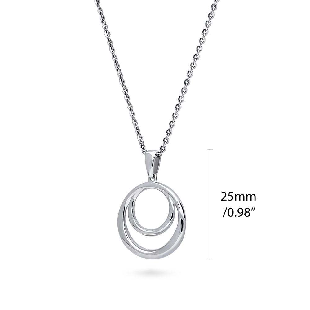 Front view of Open Circle Necklace and Earrings Set in Sterling Silver, 8 of 10
