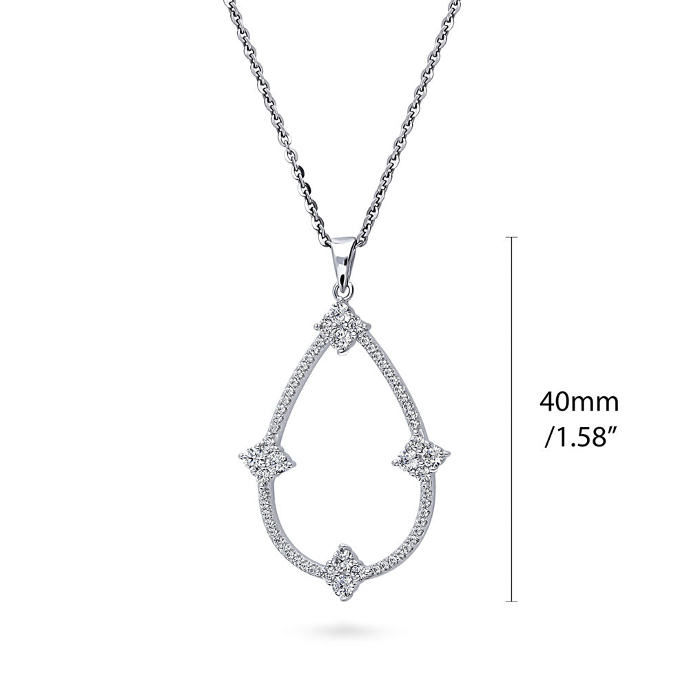 Flower Teardrop CZ Pendant Necklace in Sterling Silver