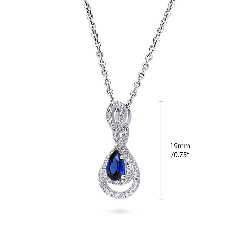 Front view of Teardrop Simulated Blue Sapphire CZ Set in Sterling Silver, 8 of 12