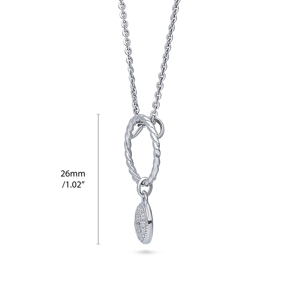 Open Circle Cable Coin CZ Necklace in Sterling Silver