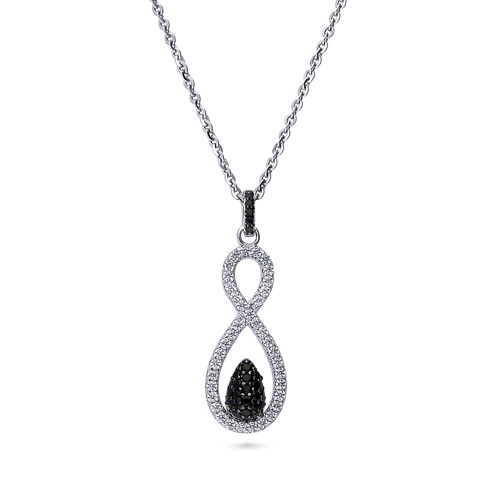 Black and White Woven CZ Pendant Necklace in Sterling Silver