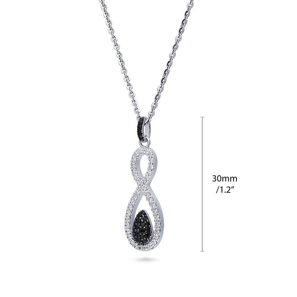 Front view of Black and White Infinity CZ Set in Sterling Silver, 9 of 14