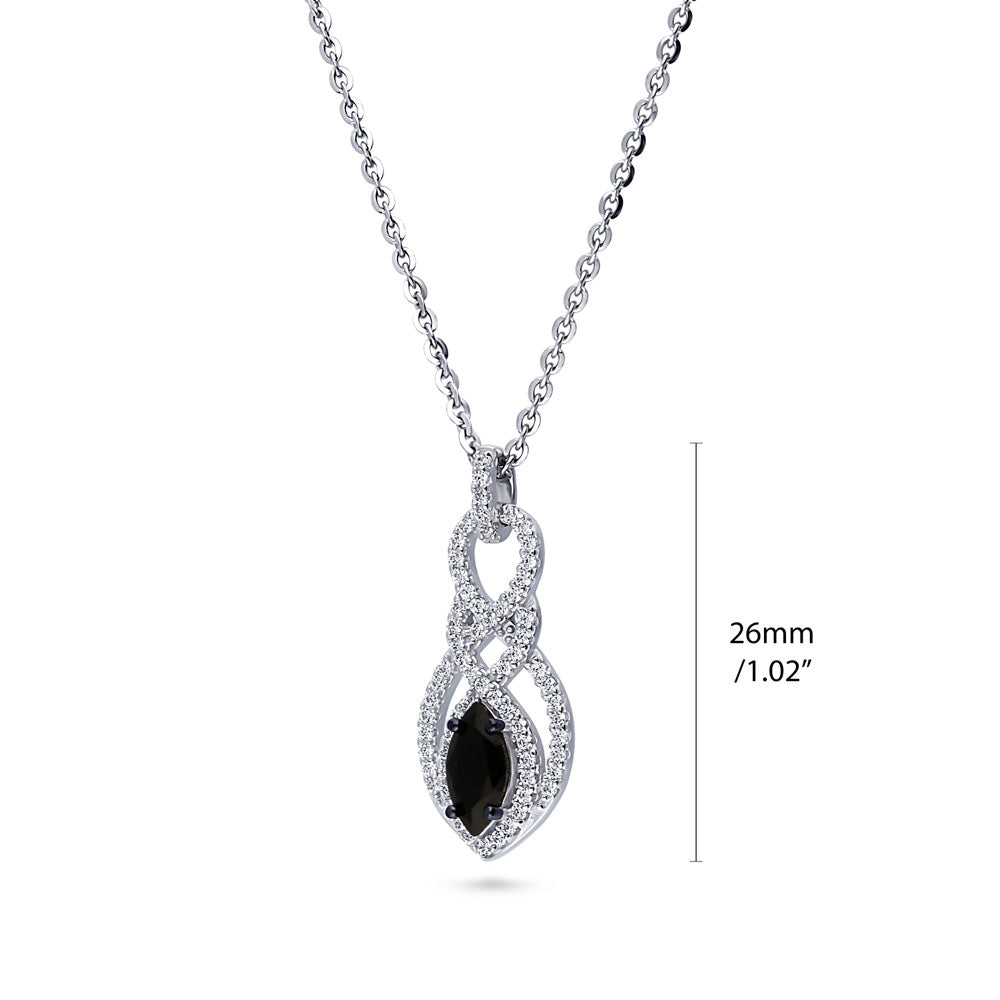 Black and White Woven CZ Pendant Necklace in Sterling Silver