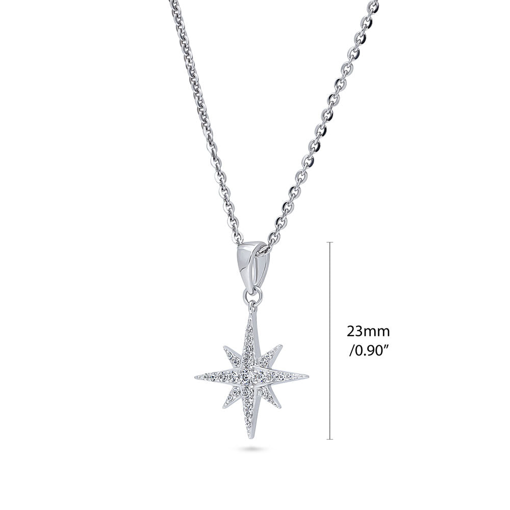 Front view of North Star CZ Necklace and Earrings Set in Sterling Silver, 8 of 10