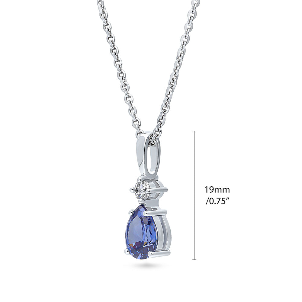 Front view of 2-Stone Simulated Blue Tanzanite CZ Set in Sterling Silver, 9 of 10