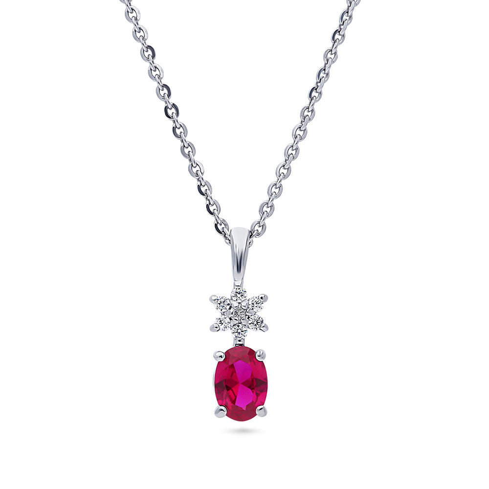 Flower Simulated Ruby CZ Necklace and Earrings Set in Sterling Silver, 5 of 10