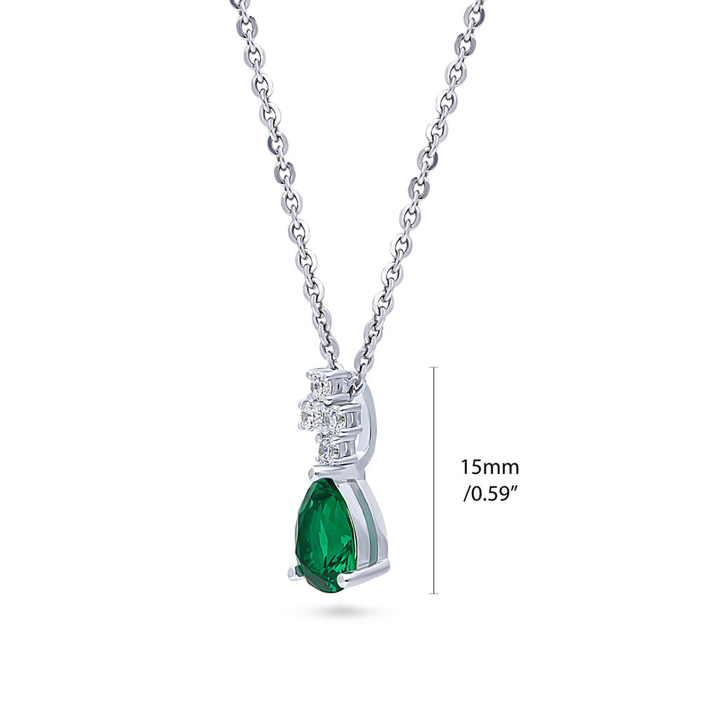 Front view of Cluster Simulated Emerald CZ Set in Sterling Silver, 9 of 10