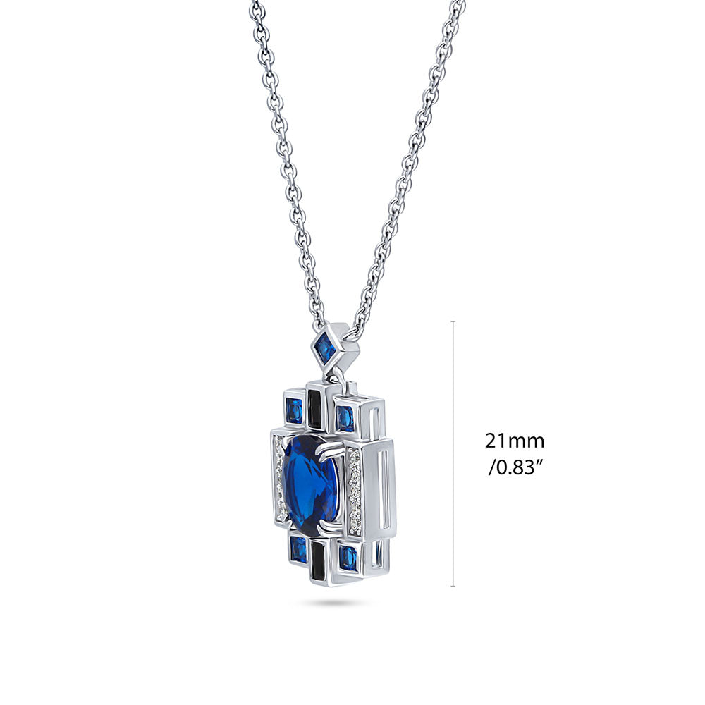 Art Deco Sapphire-Blue CZ Necklace in Sterling Silver