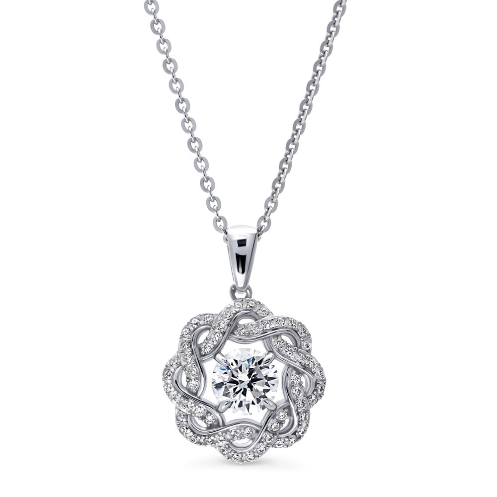 Flower Woven CZ Pendant Necklace in Sterling Silver