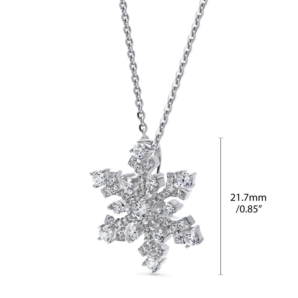Front view of Snowflake CZ Necklace and Earrings Set in Sterling Silver, 9 of 12