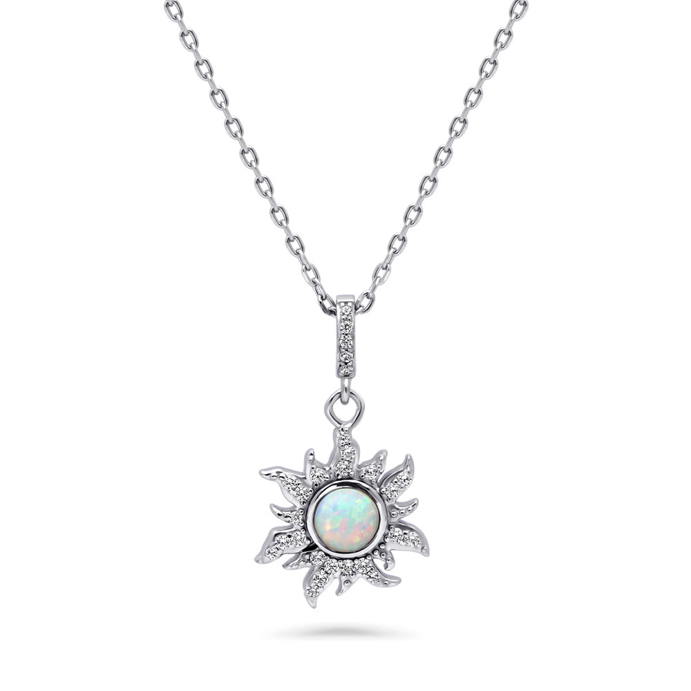 Halo Sun Simulated Opal Round CZ Set in Sterling Silver, 5 of 12