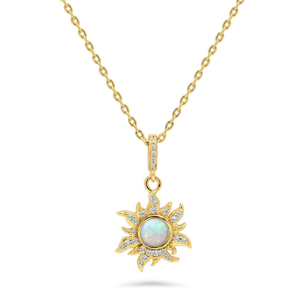 Halo Sun Simulated Opal Round CZ Set in Gold Flashed Sterling Silver, 5 of 11