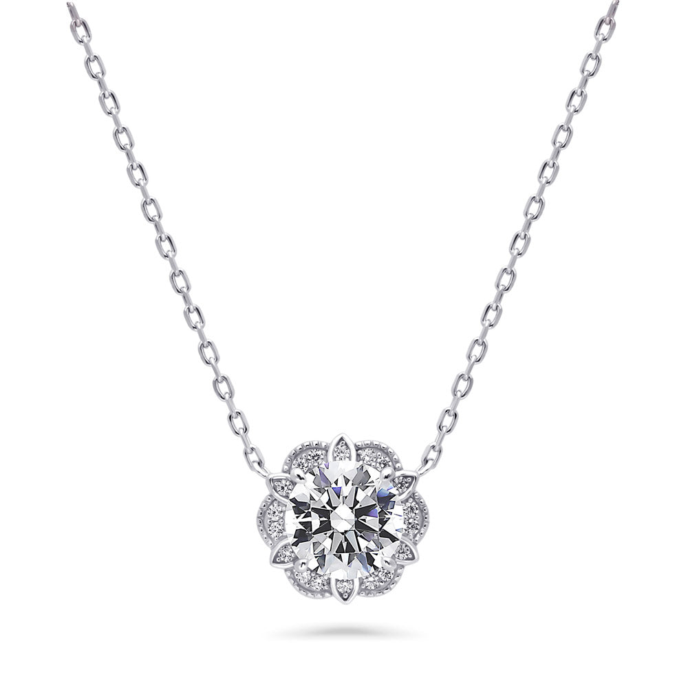 Flower Halo CZ Necklace and Earrings in Sterling Silver