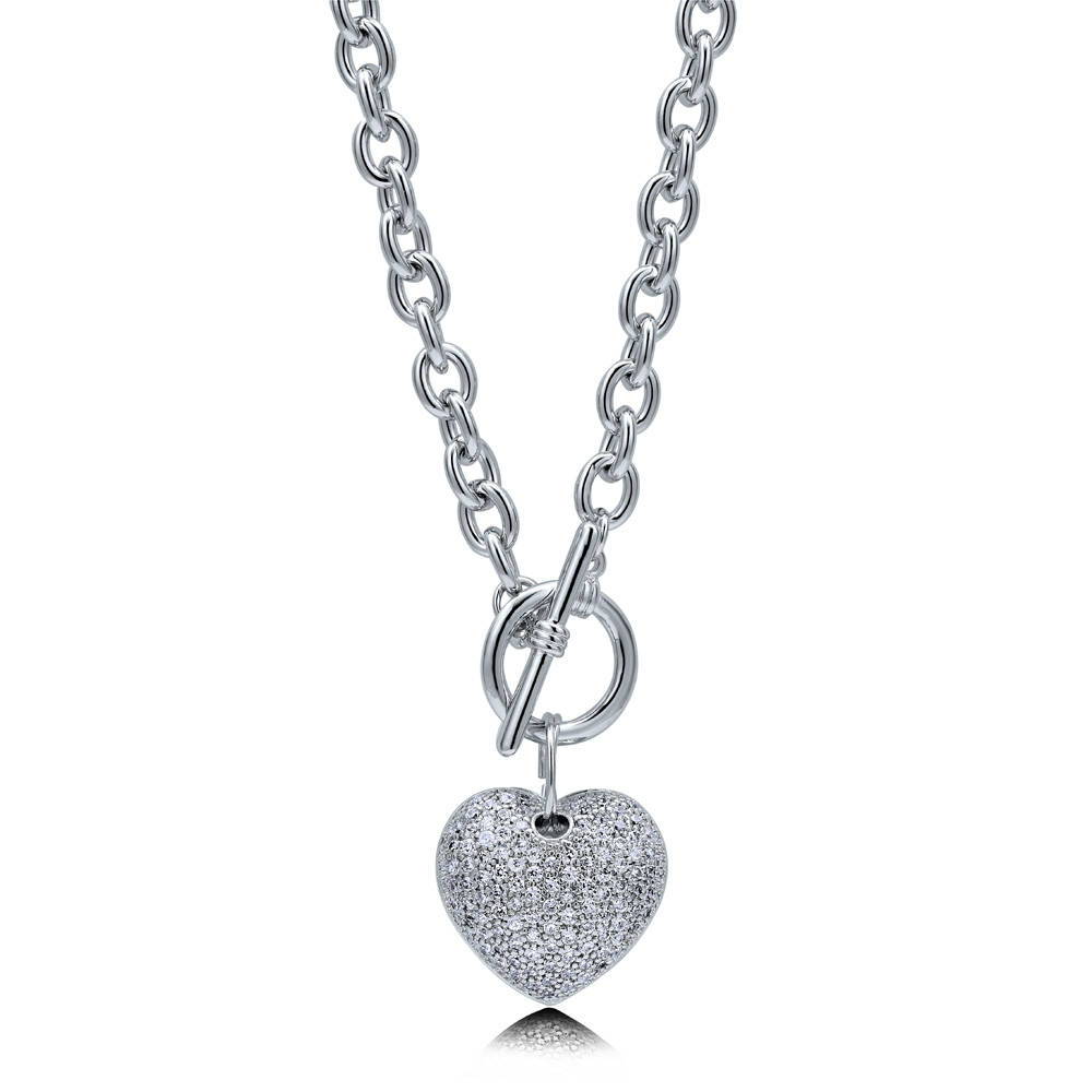 Heart CZ Necklace and Earrings Set in Silver-Tone, 4 of 12
