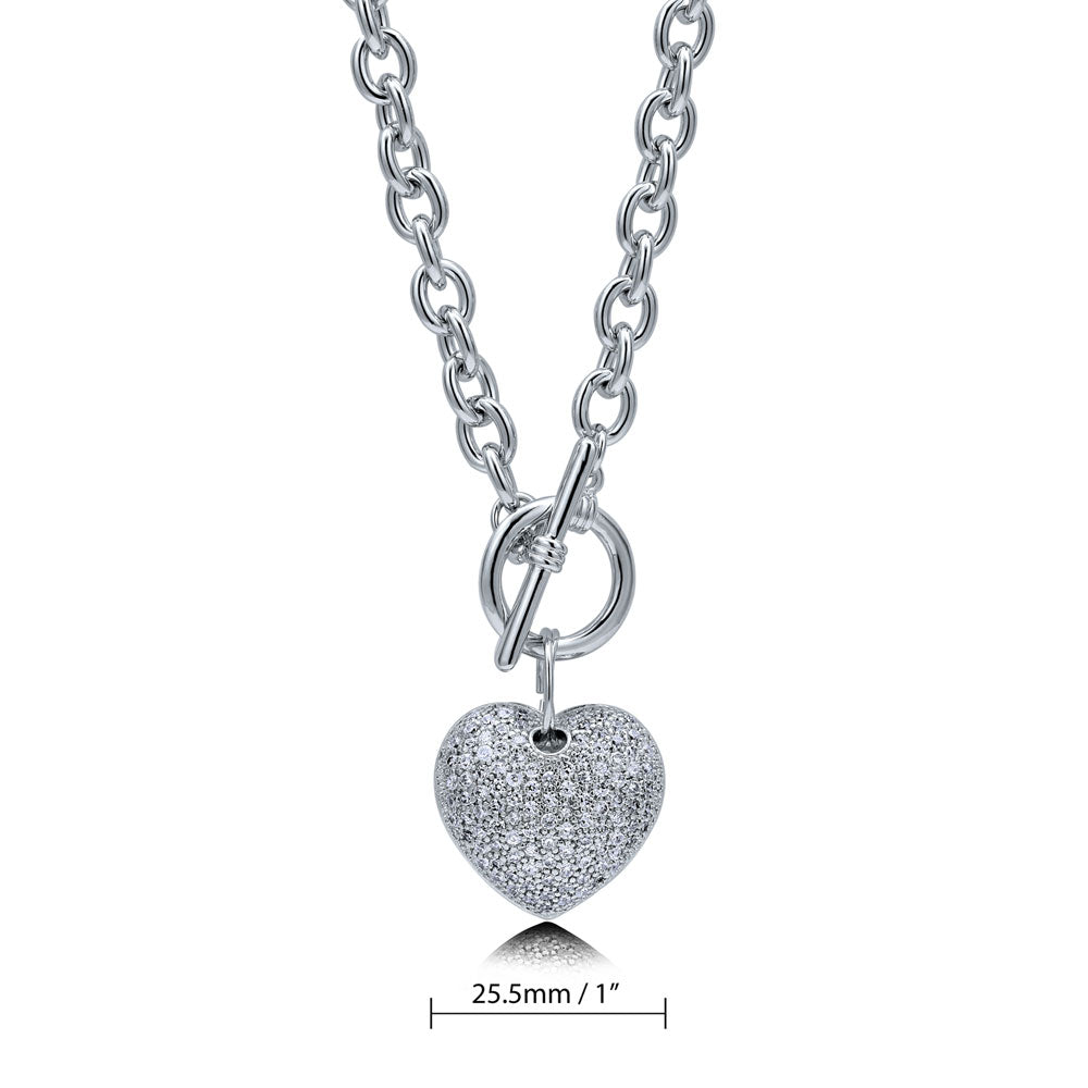 Front view of Heart CZ Necklace and Earrings Set in Silver-Tone, 9 of 12