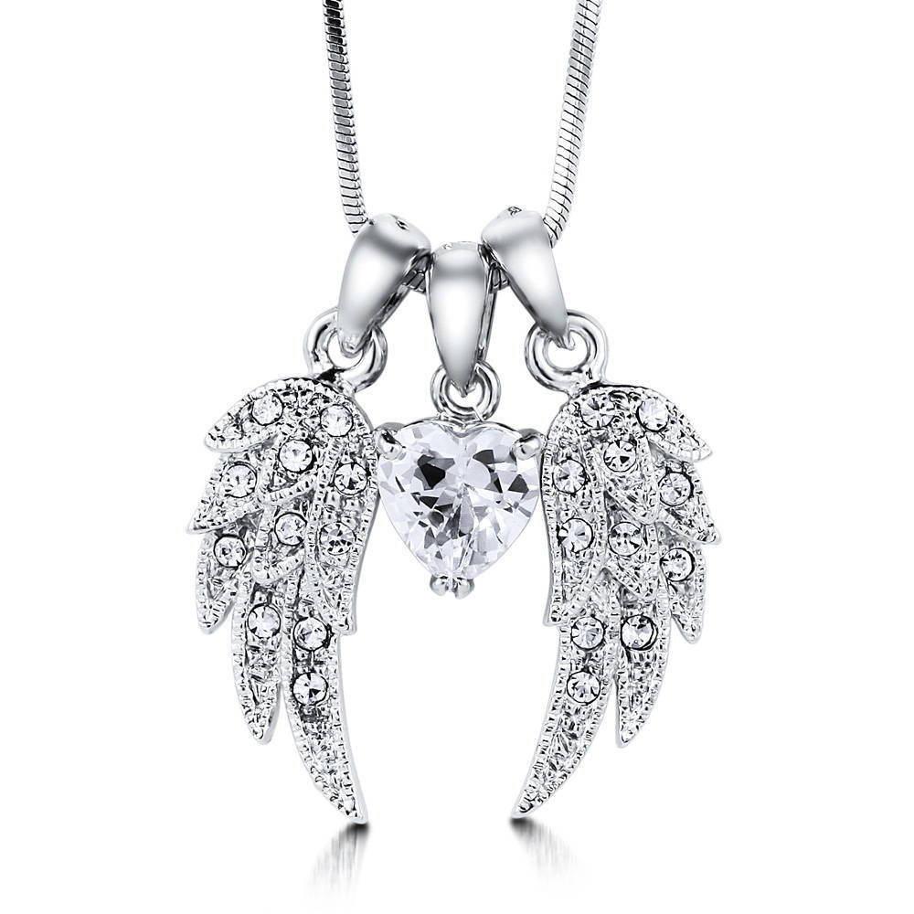 Angel Wings CZ Necklace and Earrings Set in Silver-Tone