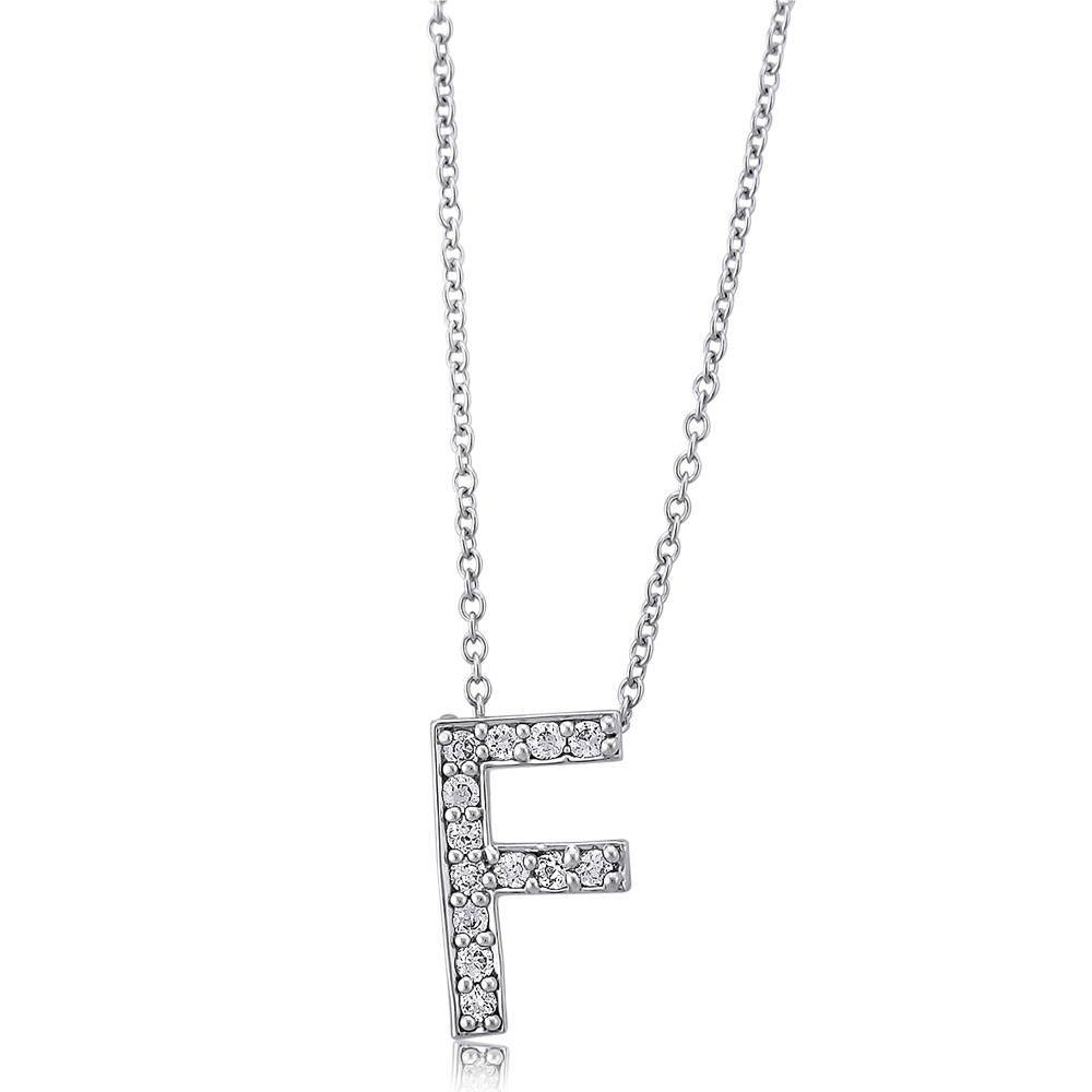 Initial Letter CZ Pendant Necklace in Sterling Silver