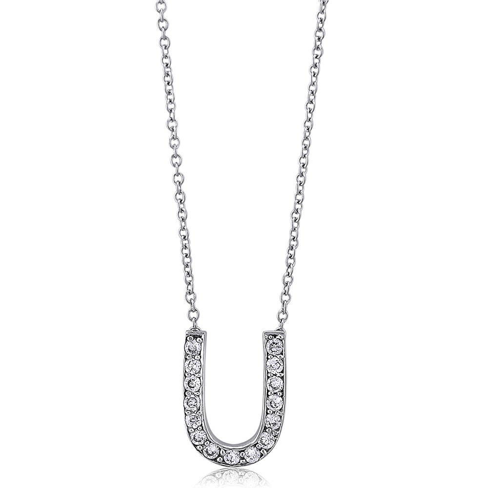 Initial Letter CZ Pendant Necklace in Sterling Silver