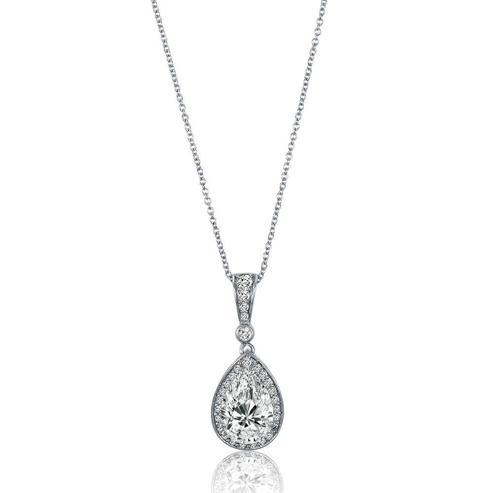 Halo Pear CZ Pendant Necklace in Sterling Silver, 1 of 5
